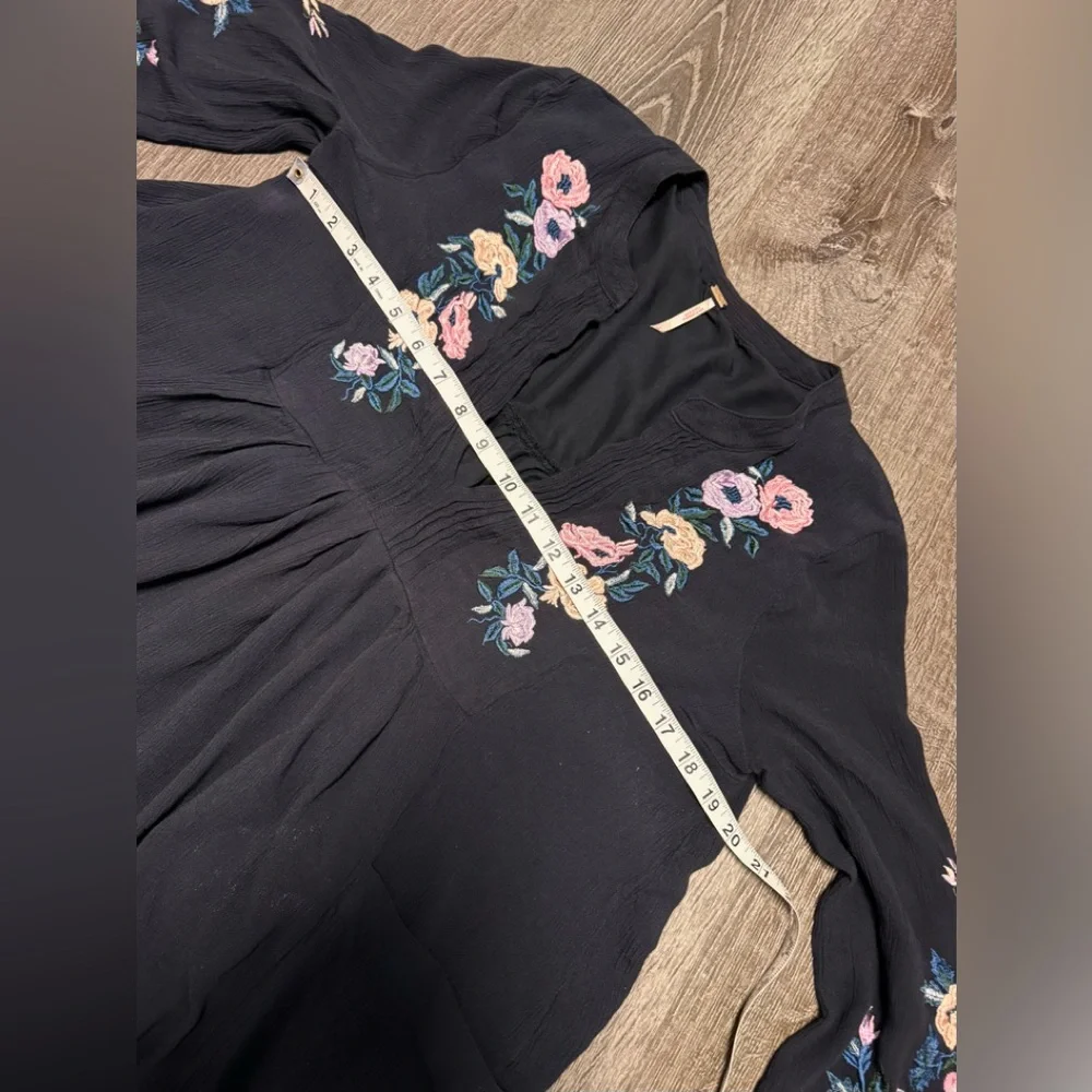 Free People Mia Gauze Dress Mini Embroidered Boho Festival Fairy Goth.  Sz L EUC